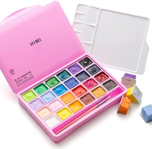 Gouache Paints set with 3 Paint Brushes, 24 Colors, 30g