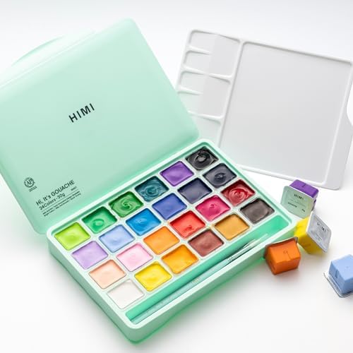 Gouache Paints Set with 3 Paint Brushes, 24 Colors, 30g (Green)
