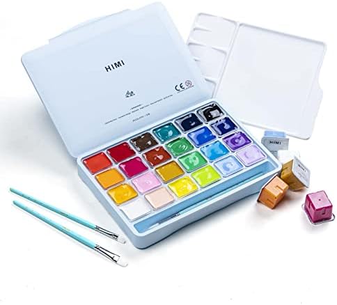 Gouache Paints Set with 3 Paint Brushes, 24 Colors, 30g (Ice Blue)