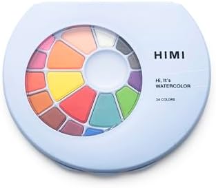 Solid Watercolour Set 24 Colours in Pans, Brush, Blue Case