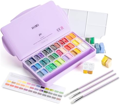 Twin Cup Jelly Gouache Paint Set with 3 Paint Brushes, 36 colors