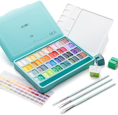 Twin Cup Jelly Gouache Paint Set with 3 Paint Brushes, 48 colors