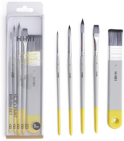 Watercolor Paint Brush Set, 5 Pcs - 1 Flat, 3 Round